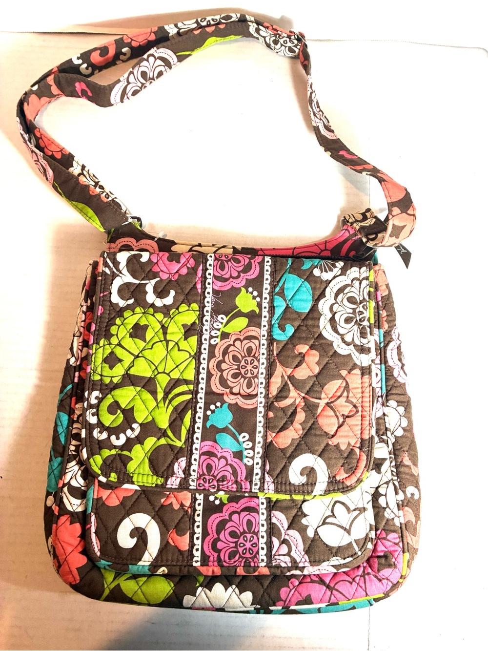 Vera Bradley Lola Medium Floral Print Quilted Flap Crossbody Shoulder Bag Travel